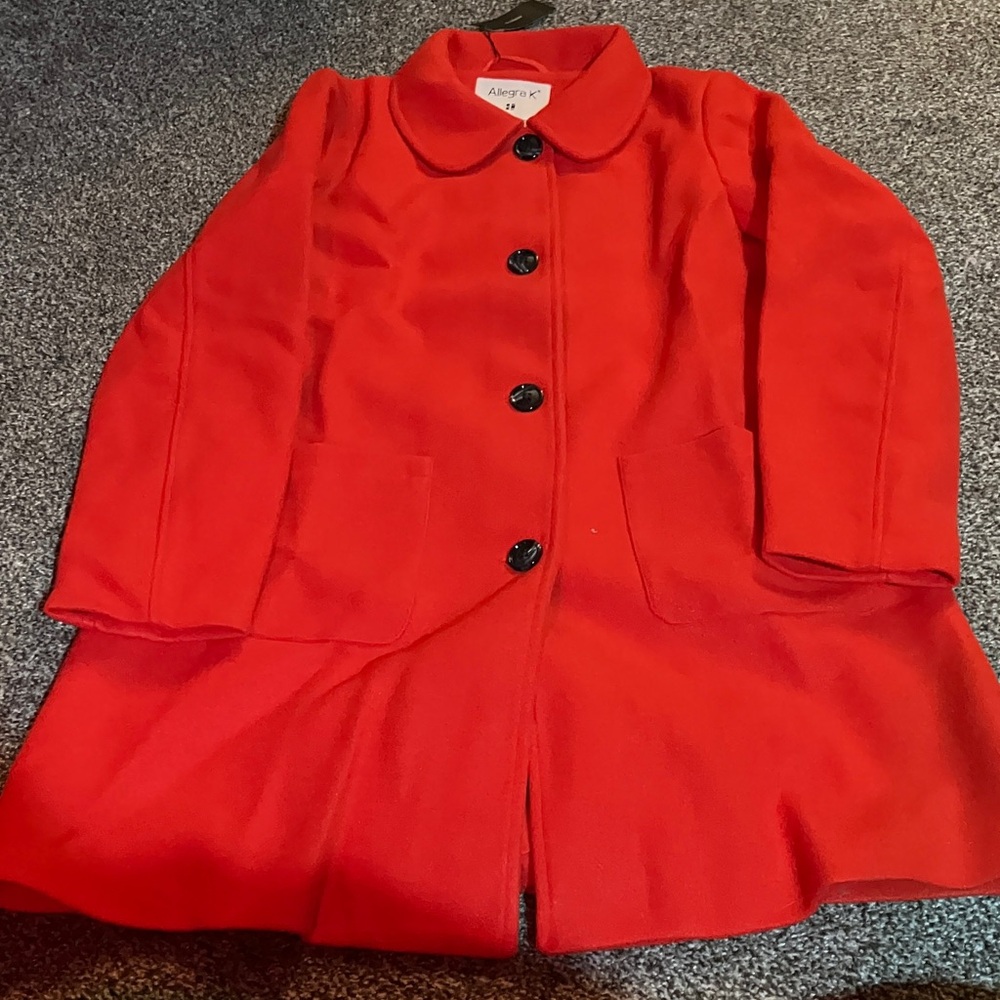 Allegra K Vibrant Red Pea Coat